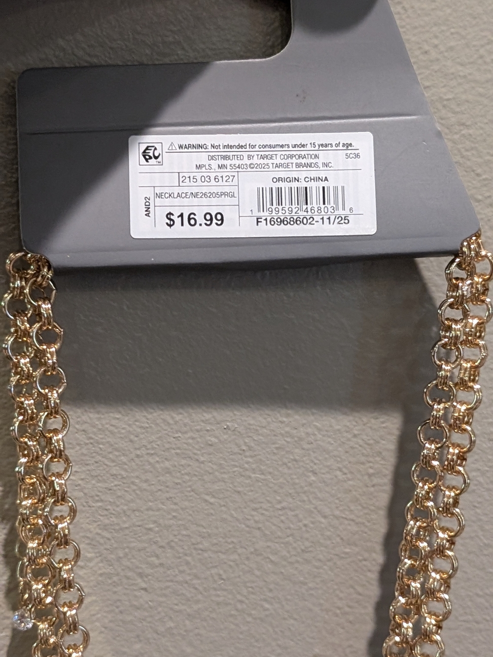 a new day Gold Layered Link Necklace with Pearl Drop - Picture 3 of 3